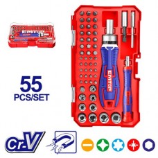 Juego de Puntas magneticas CrV. 55pzas. Estuche Plastico. Emtop