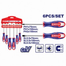 Juego de Destornilladores 6pzas. CrV. P. Magnetica. Emtop